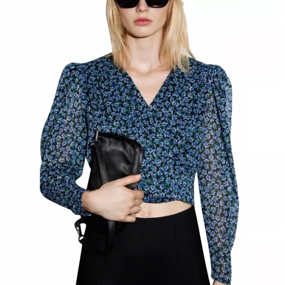 ZARA - Floral Print Wrap Crop Top Sz